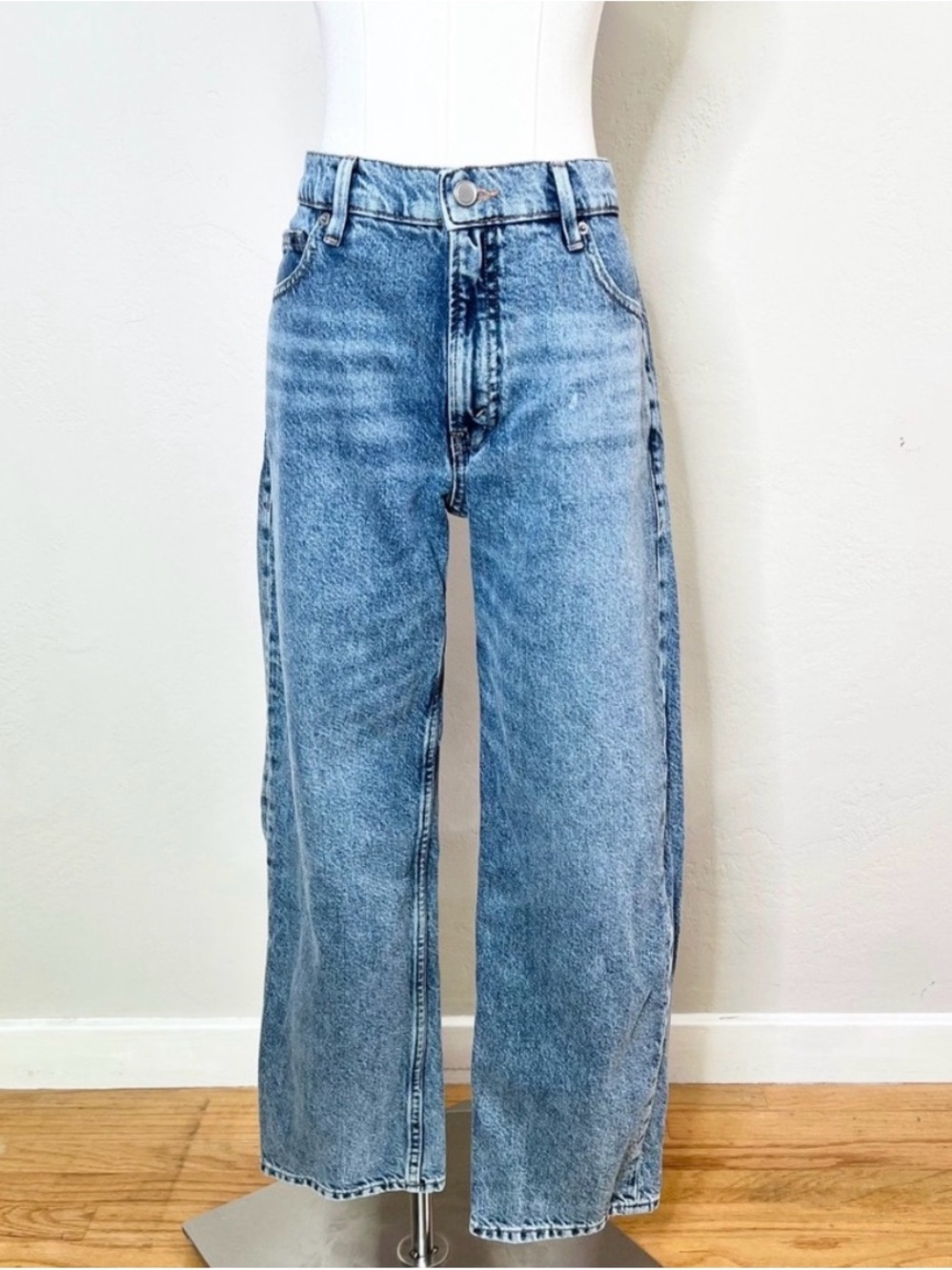 Good American Wide Leg Mid-Rise Jeans - Light Blue Wash